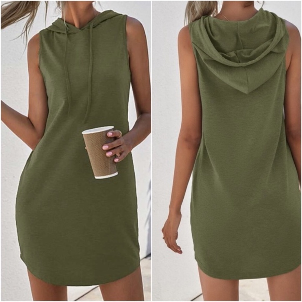 Casual green Minimalist Sleeveless Hoodie Dress - Picture 1 of 8